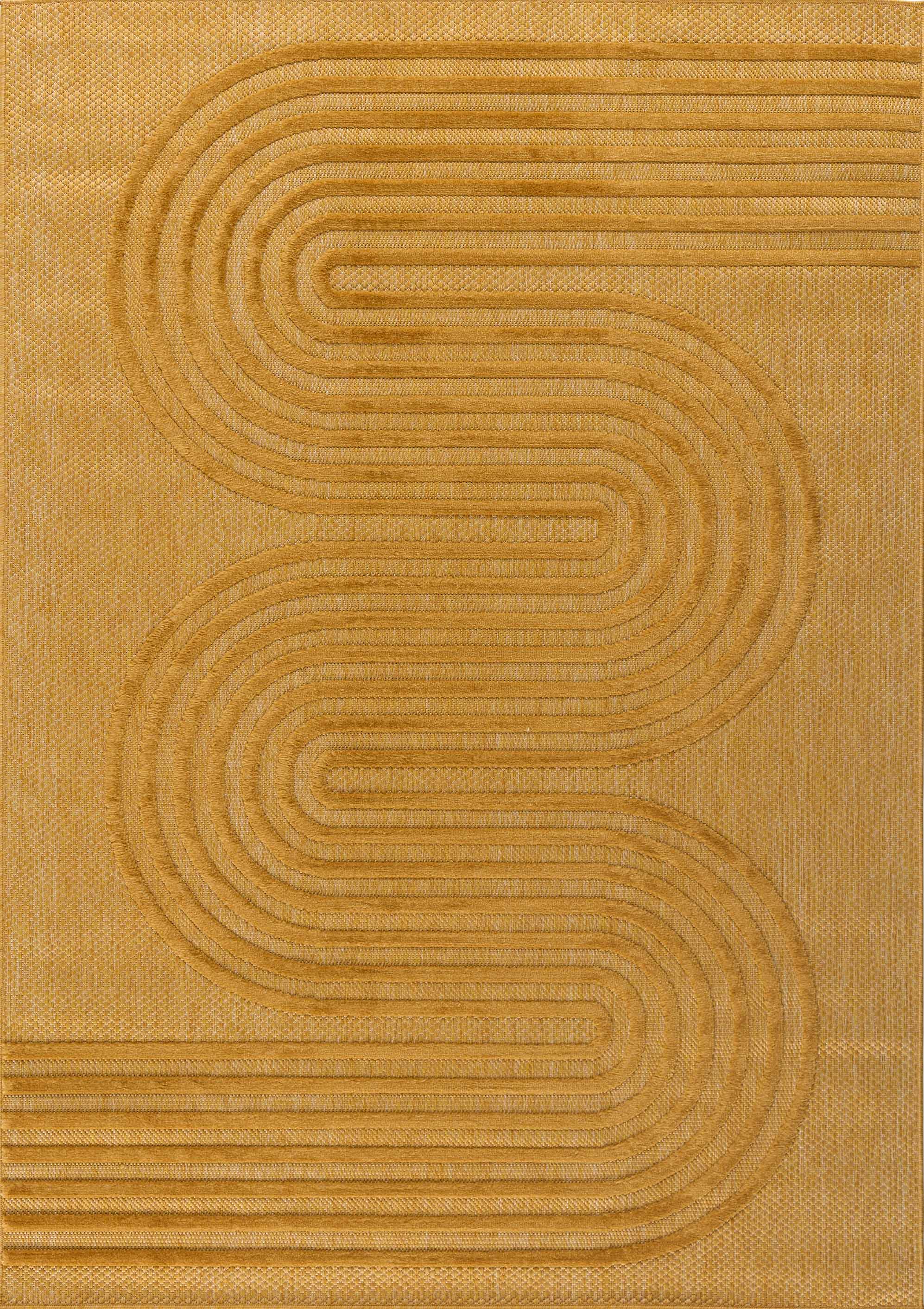 Tapis intérieur et extérieur motifs de vagues SANTORINI Jaune : SAN987JAU Nazar rugs