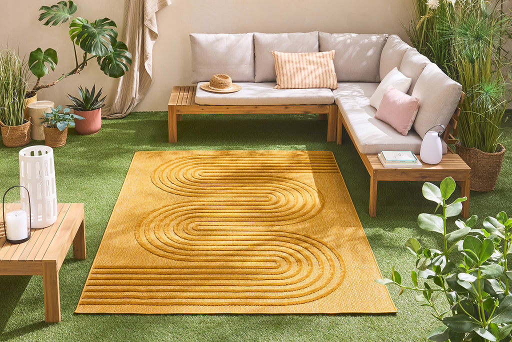 Tapis intérieur et extérieur motifs de vagues SANTORINI Jaune : SAN987JAU Nazar rugs