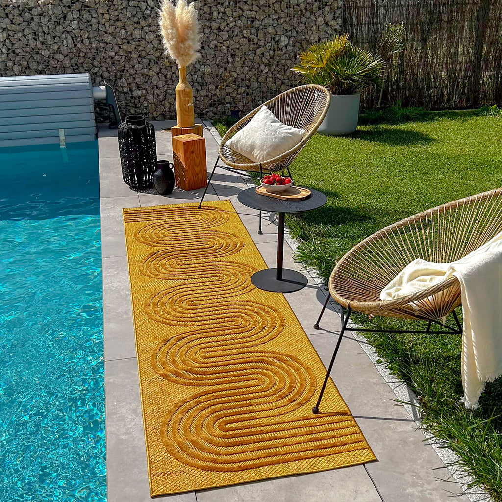 Tapis intérieur et extérieur motifs de vagues SANTORINI Jaune : SAN987JAU Nazar rugs