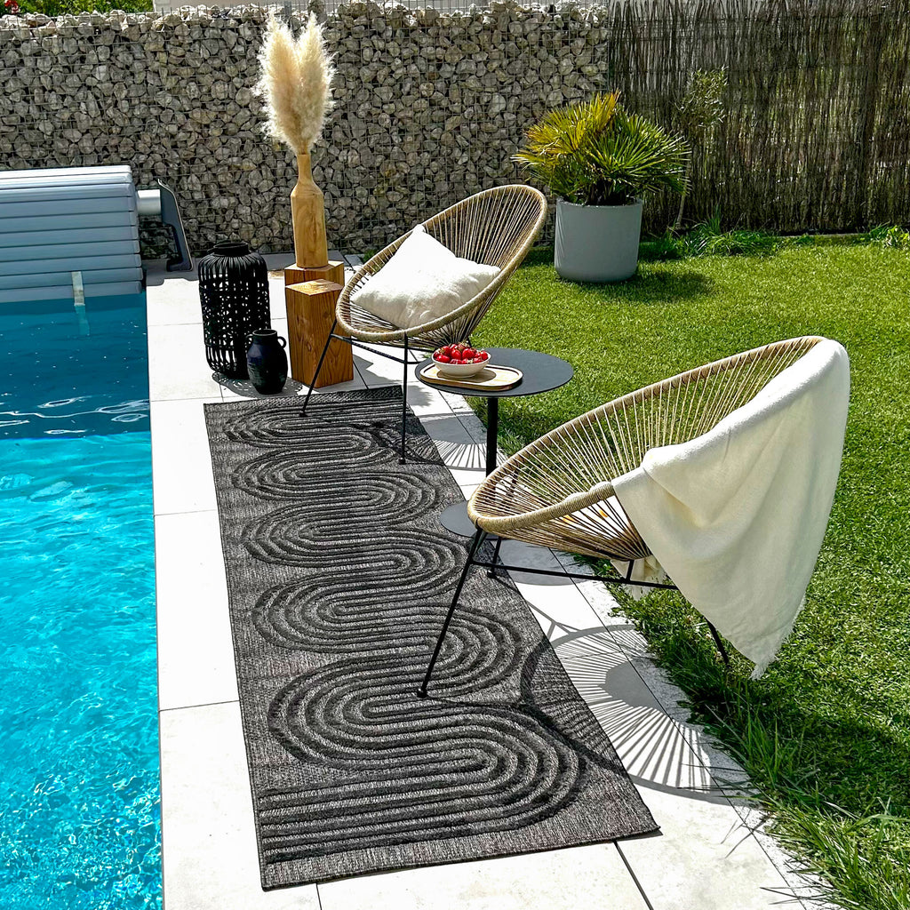 Tapis intérieur et extérieur motifs de vagues SANTORINI Noir : SAN987NOI Nazar rugs