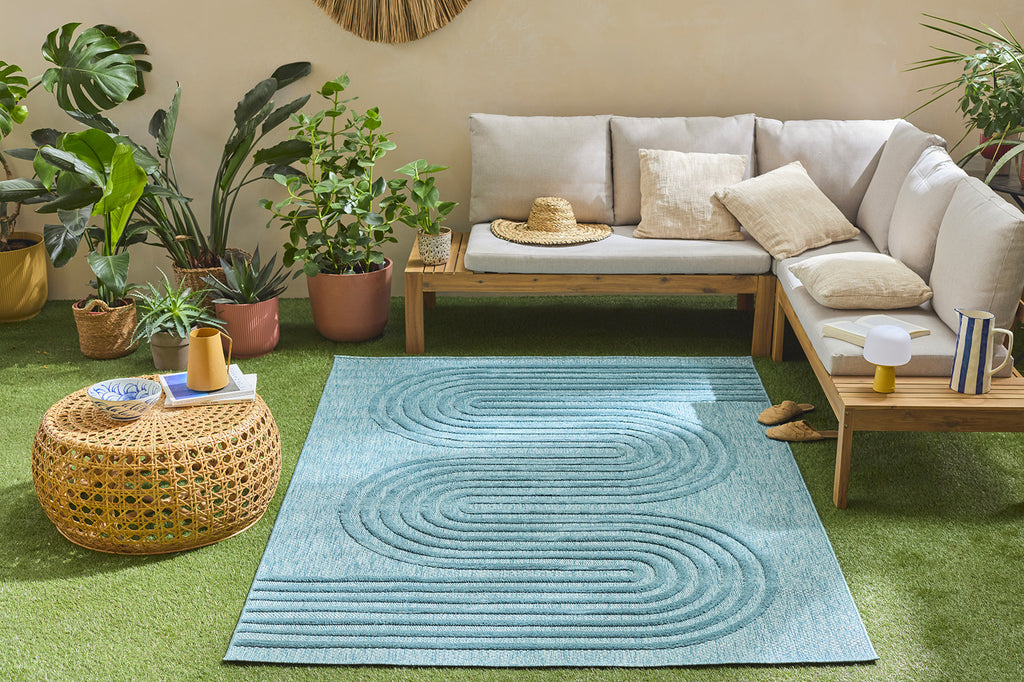 Tapis intérieur et extérieur motifs de vagues SANTORINI Turquoise : SAN987TUR Nazar rugs
