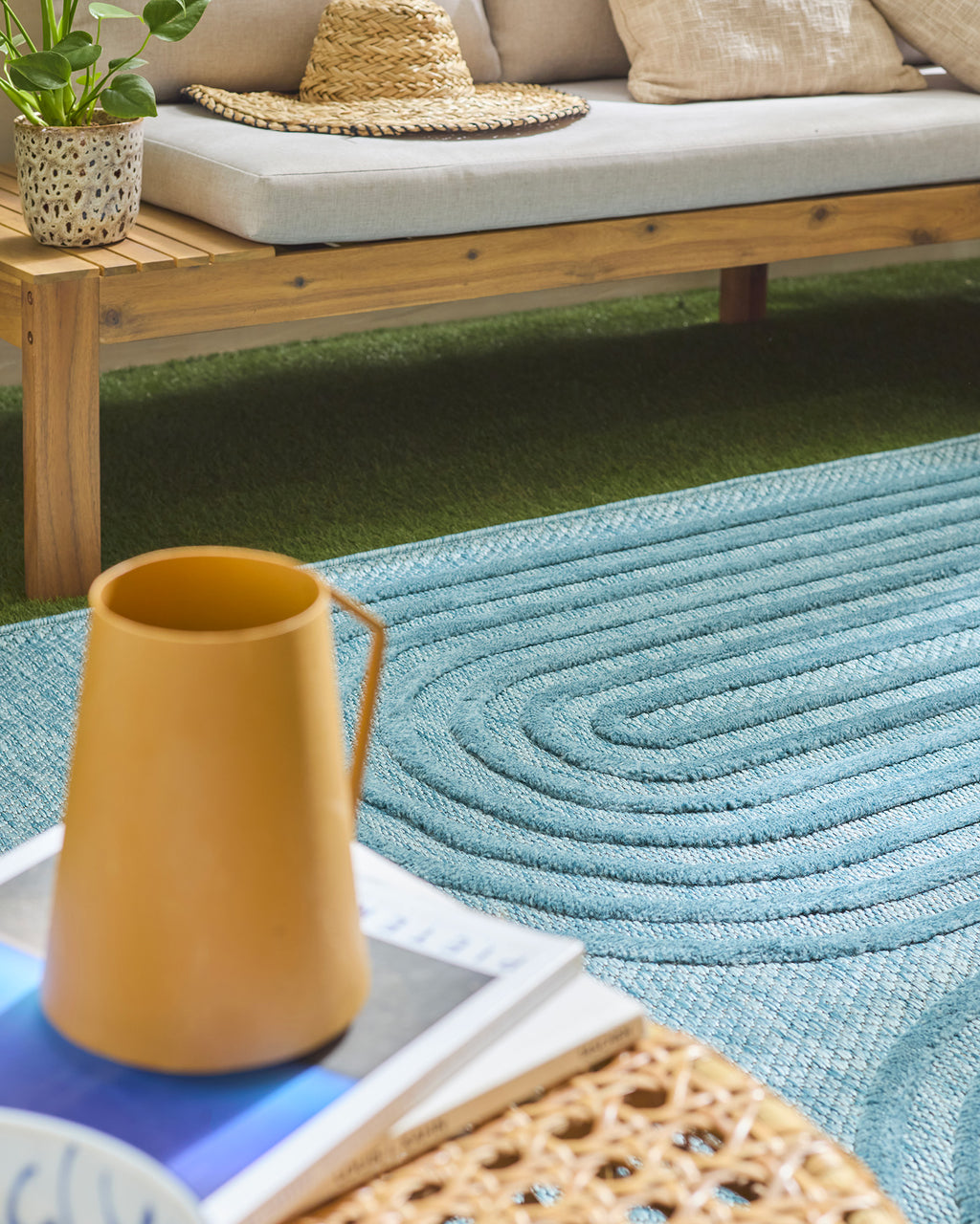 Tapis intérieur et extérieur motifs de vagues SANTORINI Turquoise : SAN987TUR Nazar rugs