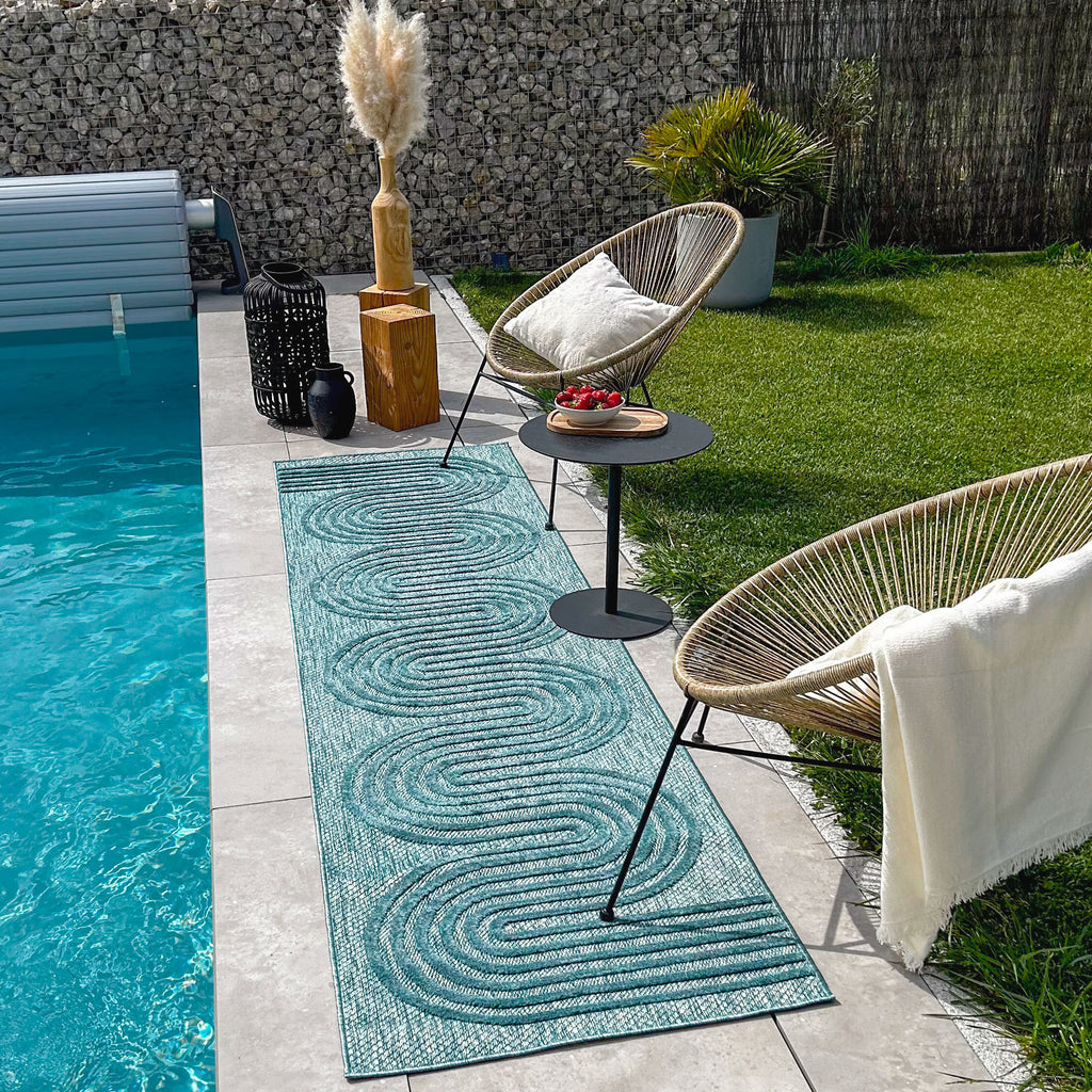 Tapis intérieur et extérieur motifs de vagues SANTORINI Turquoise : SAN987TUR Nazar rugs