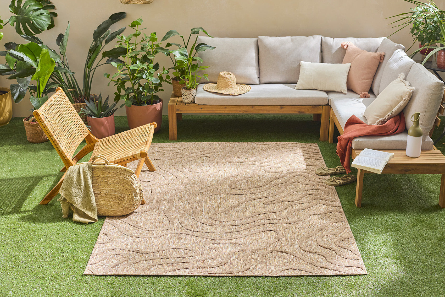 Tapis d'intérieur et extérieur au motif abstrait Santorini Beige : SAN988BEI Nazar rugs