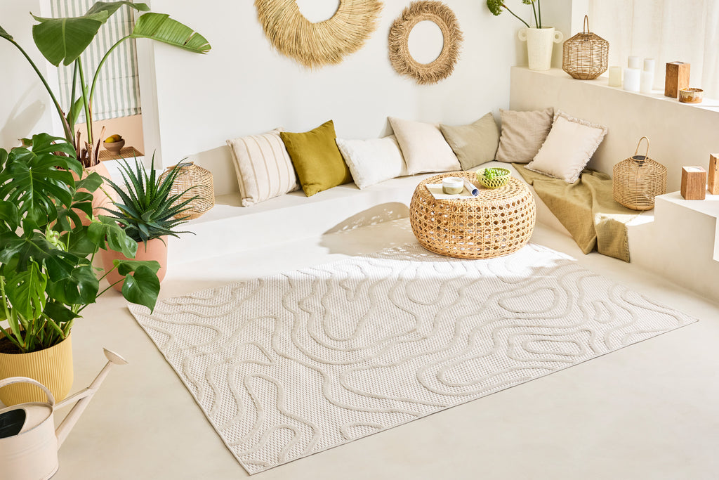 Tapis d'intérieur et extérieur au motif abstrait Santorini Blanc : SAN988BLA Nazar rugs