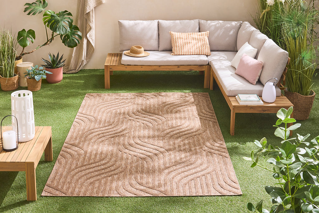 Tapis d'intérieur et extérieur motif graphique Santorini Beige : SAN989BEI Nazar rugs