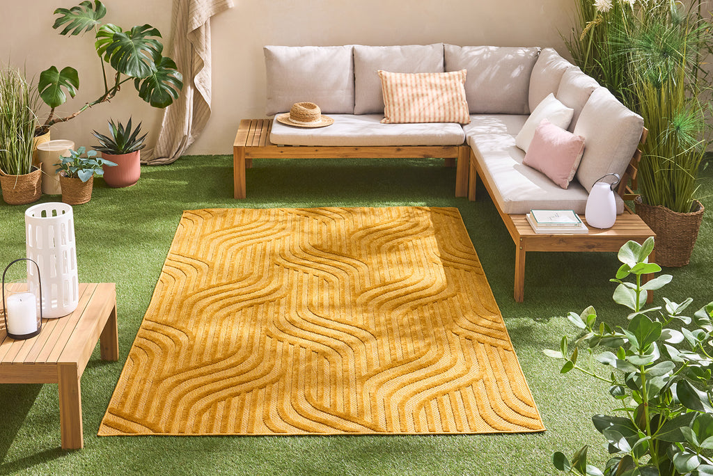 Tapis d'intérieur et extérieur motif graphique Santorini Jaune : SAN989JAU Nazar rugs