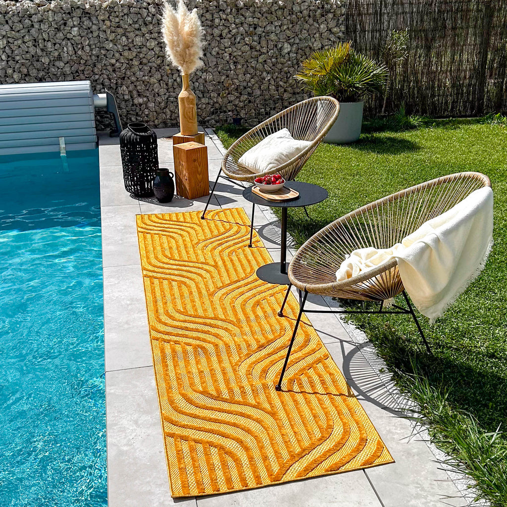 Tapis d'intérieur et extérieur motif graphique Santorini Jaune : SAN989JAU Nazar rugs