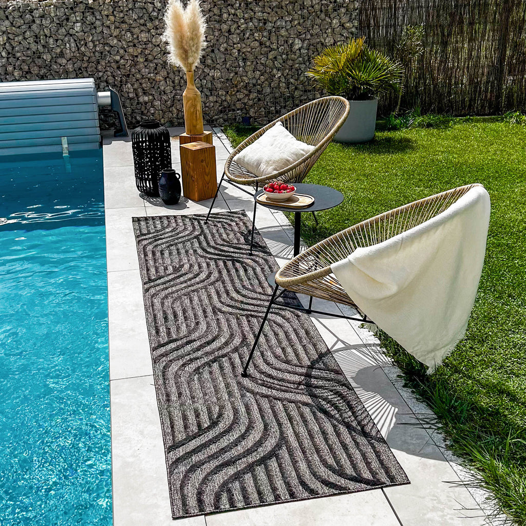 Tapis d'intérieur et extérieur motif graphique Santorini Noir : SAN989NOI Nazar rugs