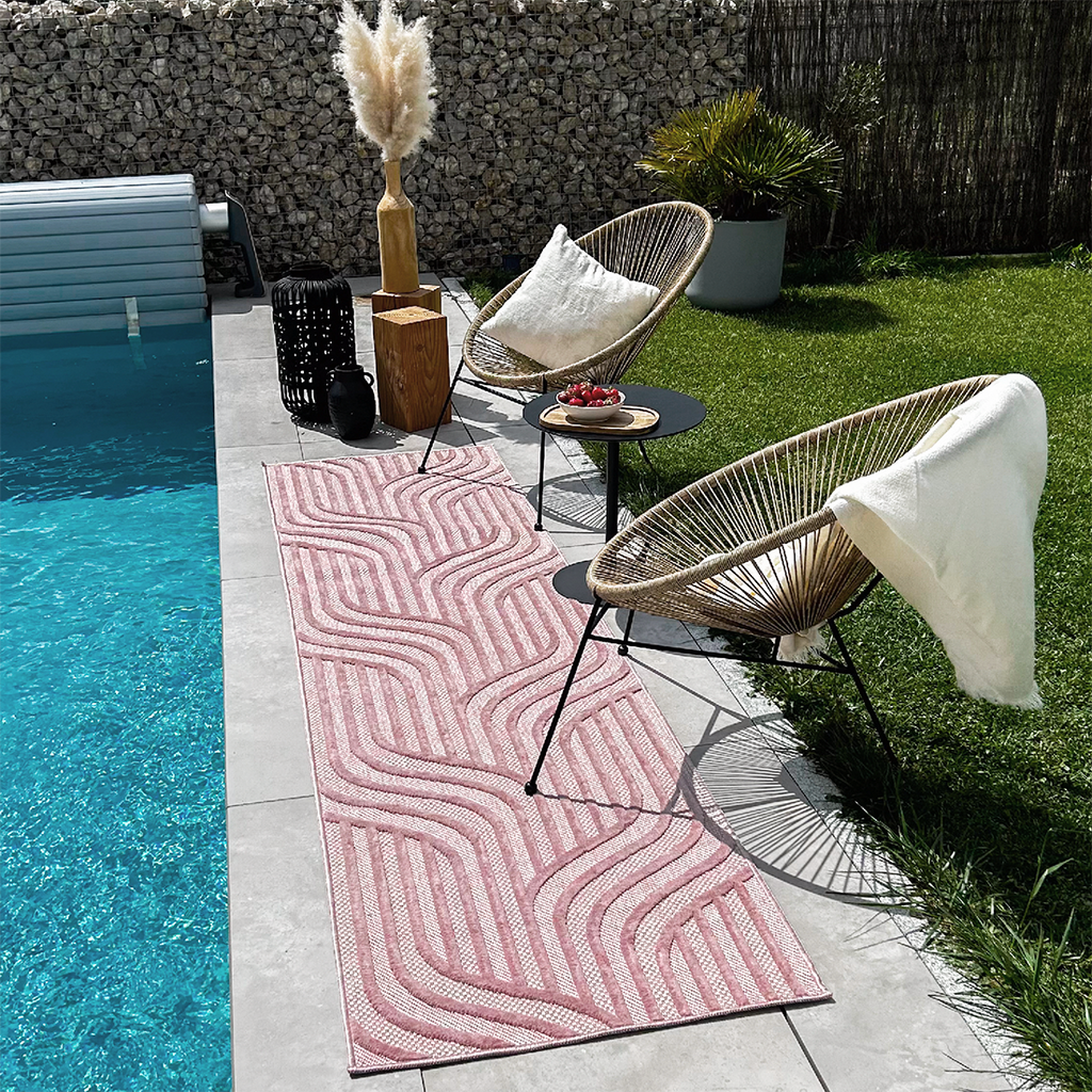 Tapis d'intérieur et extérieur motif graphique Santorini Rose : SAN989ROS Nazar rugs