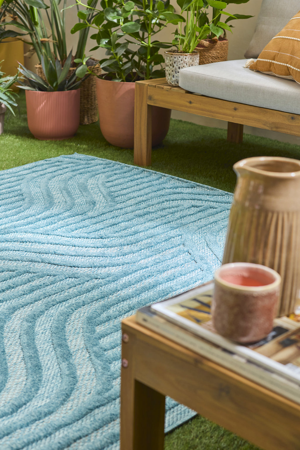 Tapis d'intérieur et extérieur motif graphique Santorini Turquoise : SAN989TUR Nazar rugs