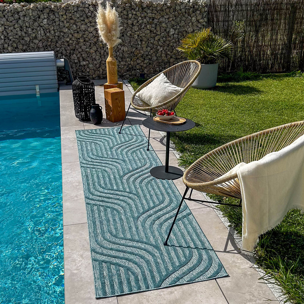 Tapis d'intérieur et extérieur motif graphique Santorini Turquoise : SAN989TUR Nazar rugs