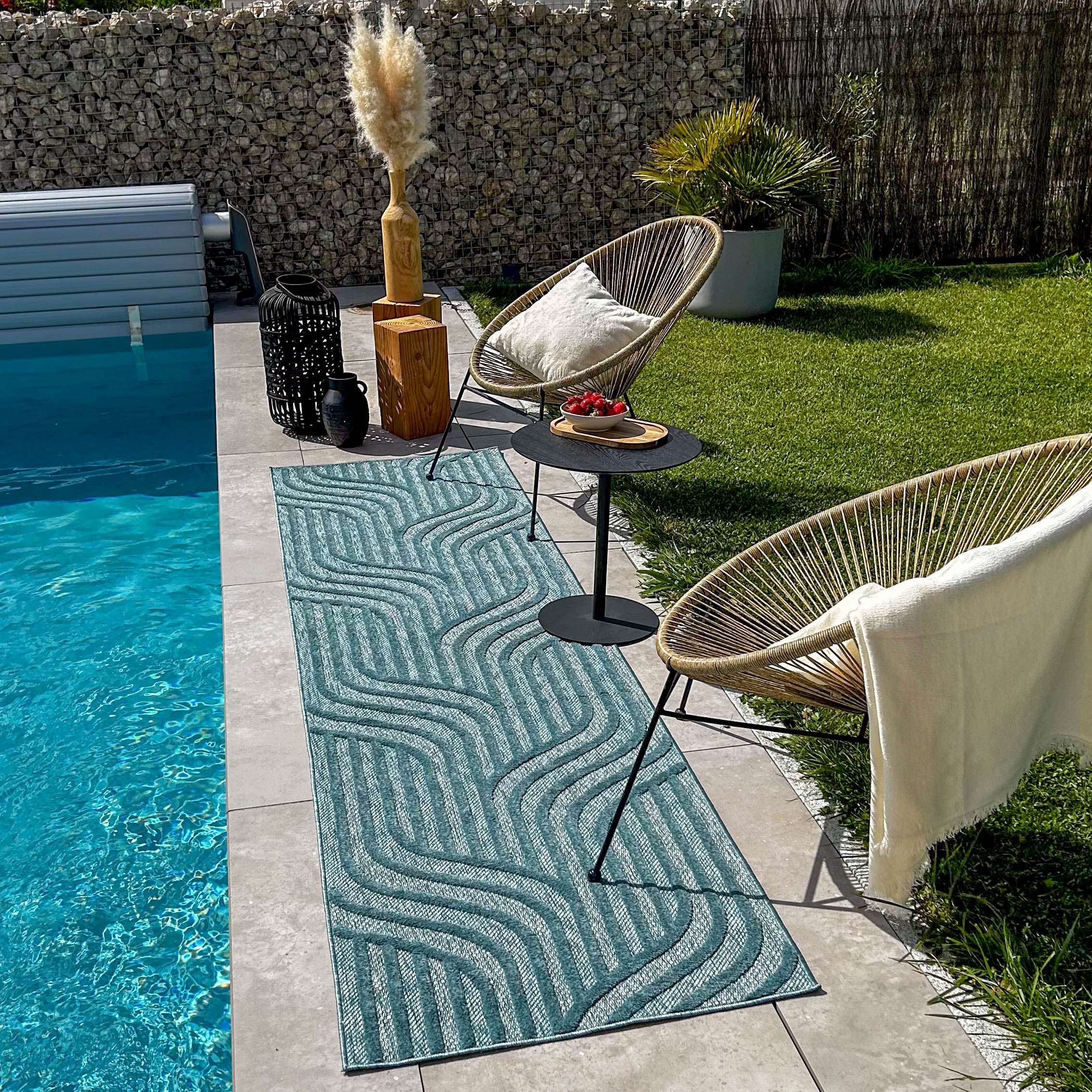 Tapis d'intérieur et extérieur motif graphique Santorini Turquoise : SAN989TUR Nazar rugs