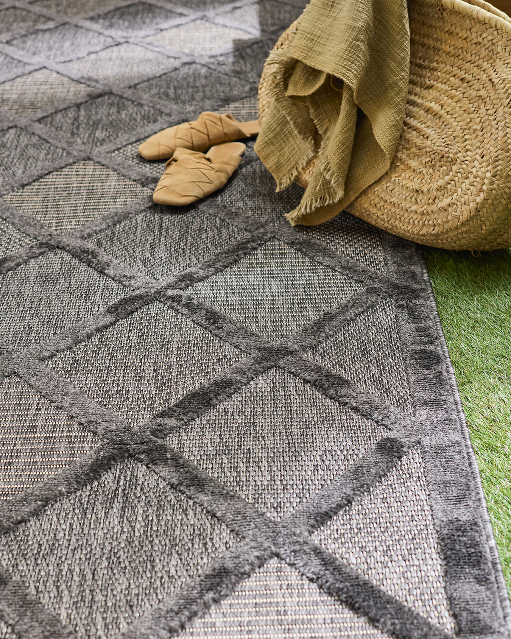 Tapis d'intérieur et d'extérieur motifs losange Noir : SAN991NOI Nazar rugs