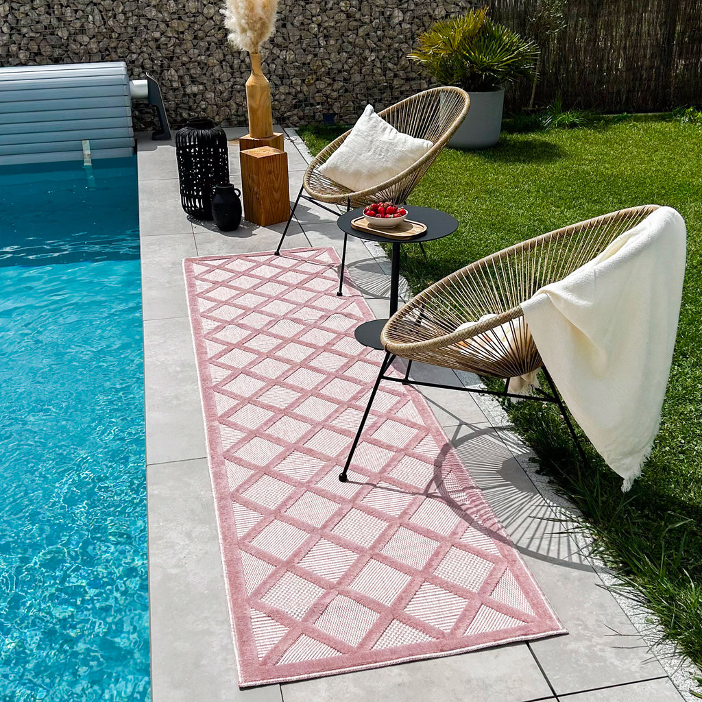 Tapis d'intérieur et d'extérieur motifs losange Rose : SAN991ROS Nazar rugs