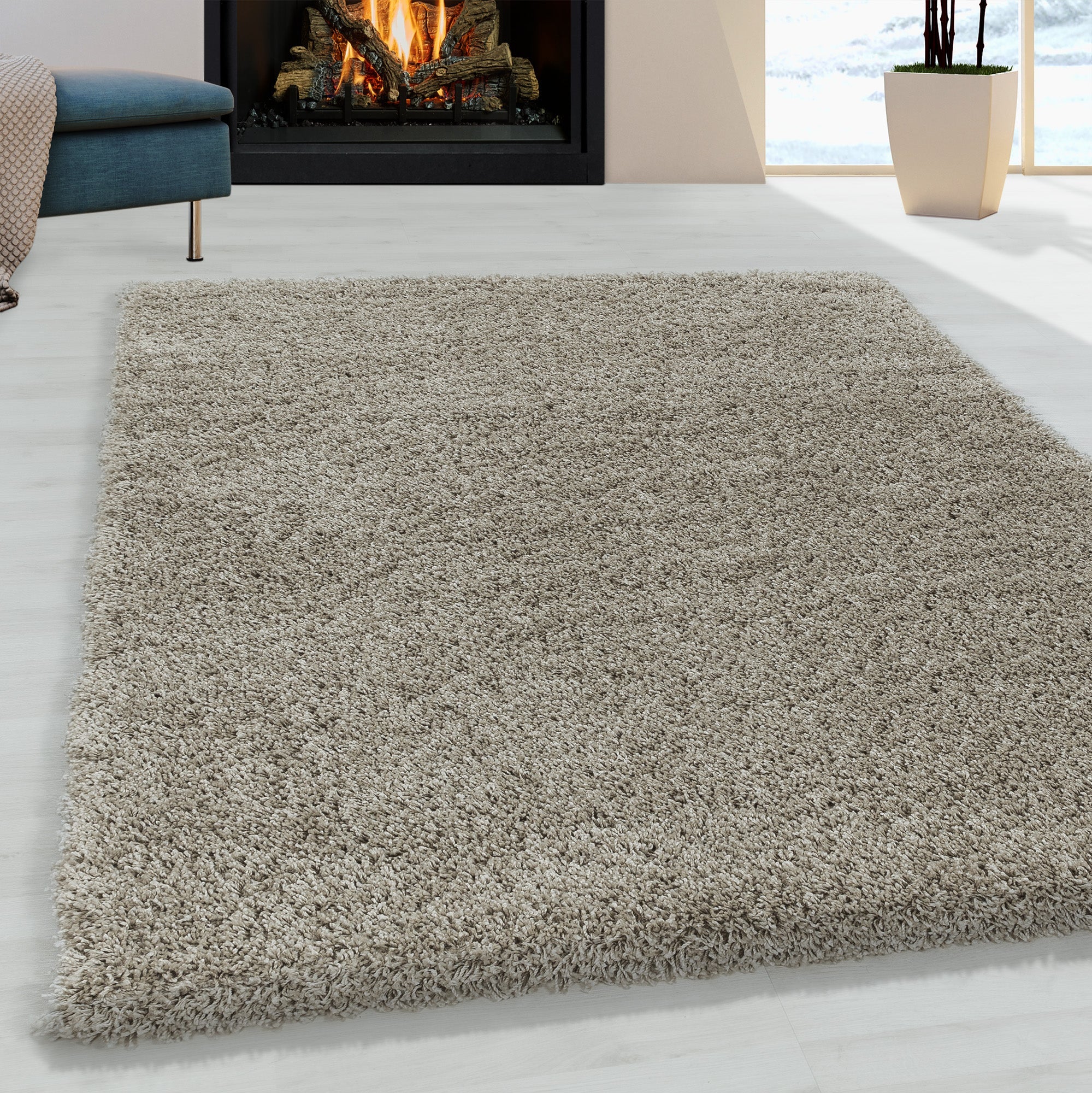SYDNEY - Tapis shaggy uni à poils longs beige - SYD3000BEI SYDNEY