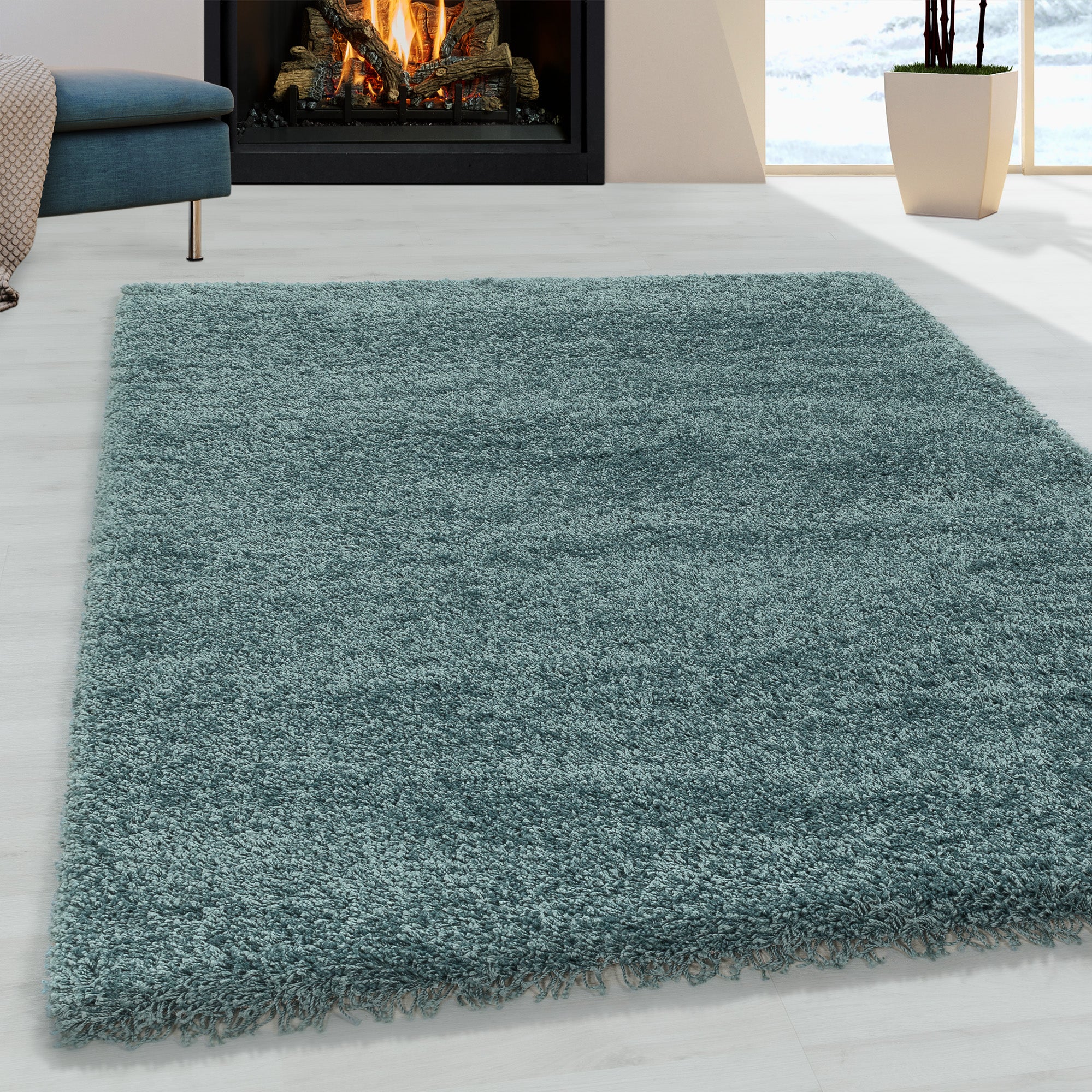 SYDNEY - Tapis shaggy uni à poils longs bleu - SYD3000BLE SYDNEY