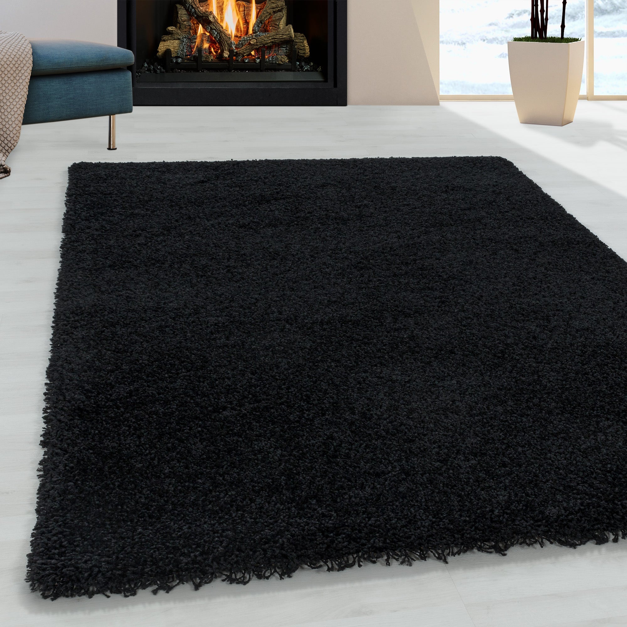 SYDNEY - Tapis shaggy uni à poils longs noir - SYD3000NOI SYDNEY