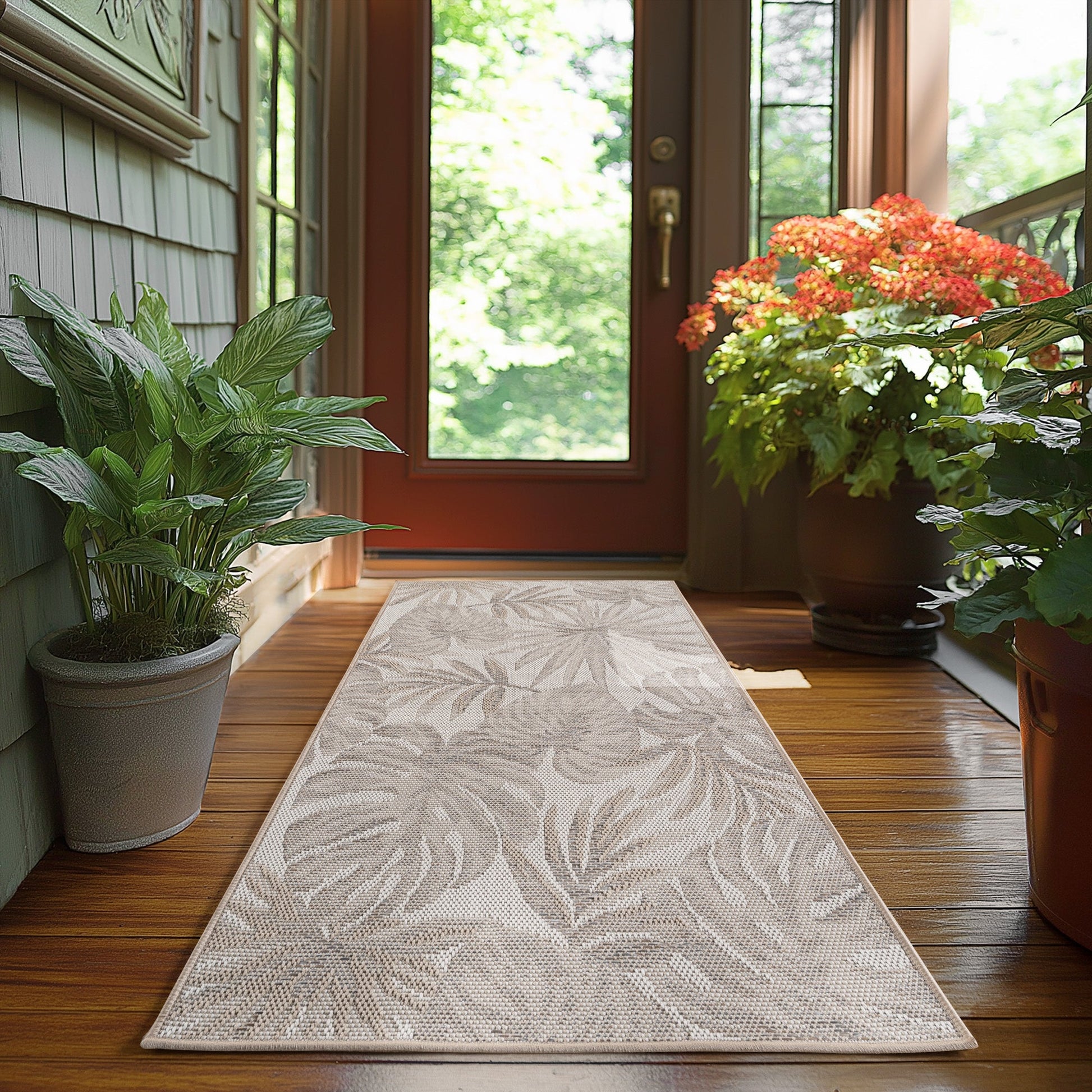 TENERIFE - Tapis Intérieur/Extérieur Beige à Motif Tropical - TEN1302BEI TENERIFE