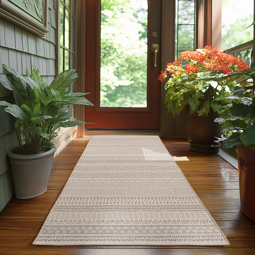 TENERIFE - Tapis Intérieur/Extérieur Beige à Motif Tropical - TEN1302BEI (Copie) TENERIFE