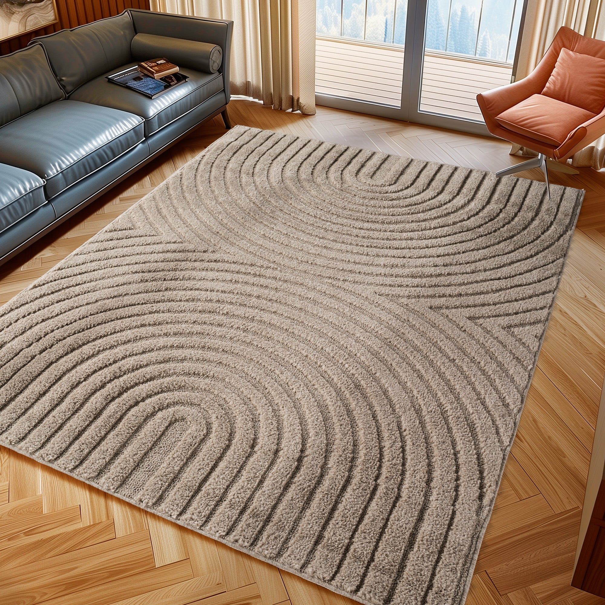 TURIN - tapis moderne design arc en relief : TUR1122BEI TURIN