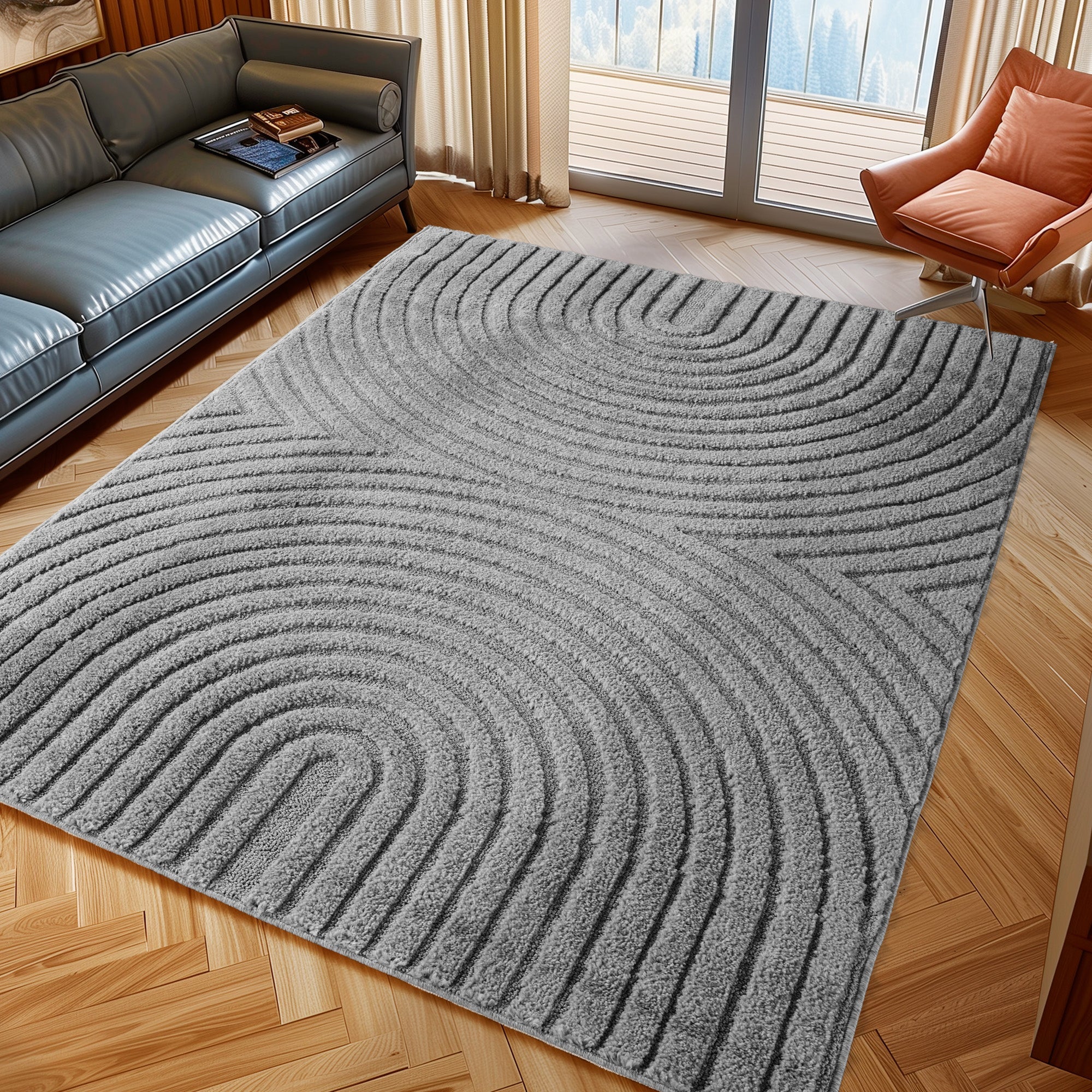 TURIN - tapis moderne design arc en relief : TUR1122SIL TURIN