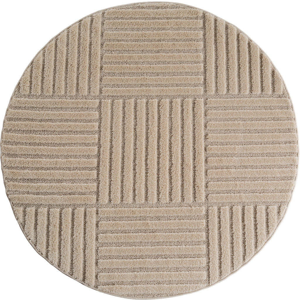 TURIN - tapis moderne rond design graphique en relief : TUR1123BEI TURIN
