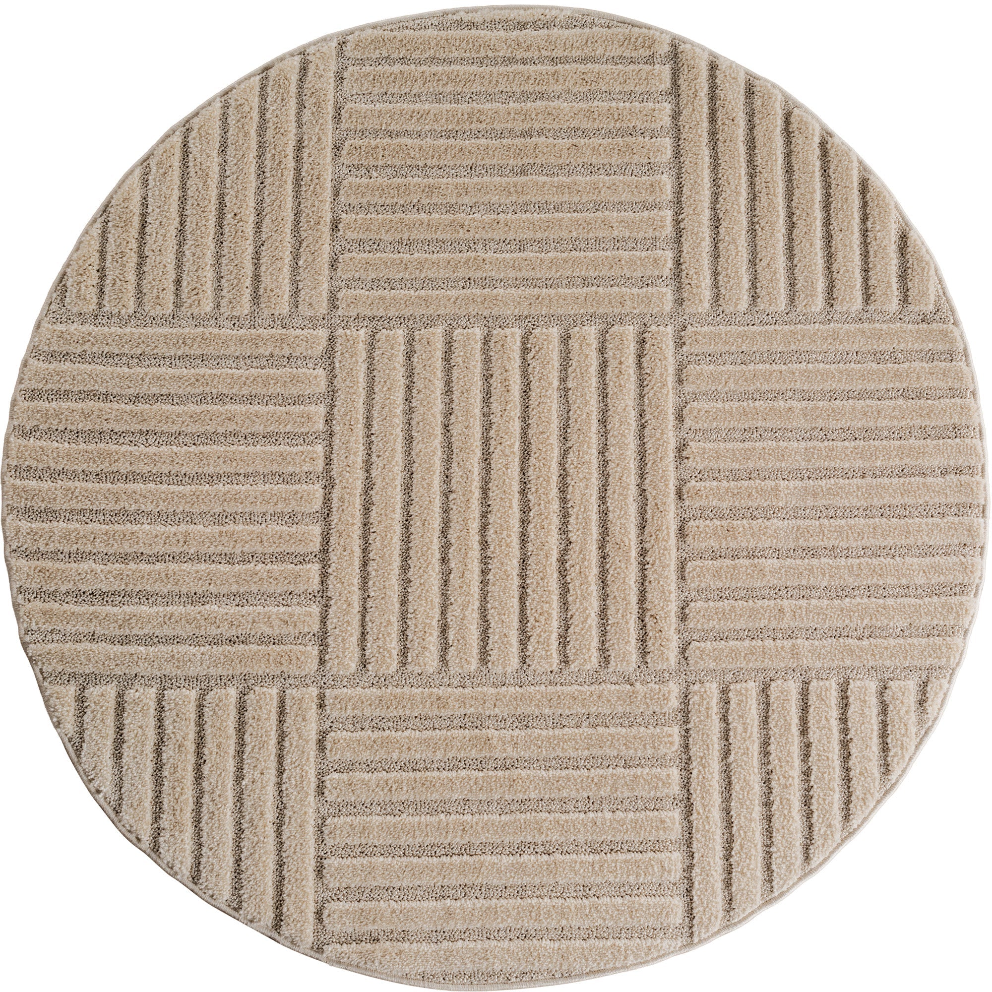 TURIN - tapis moderne rond design graphique en relief : TUR1123BEI TURIN
