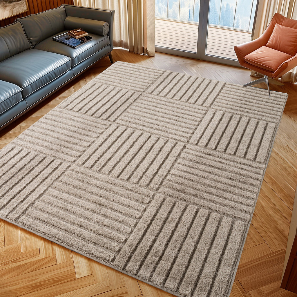 TURIN - tapis moderne design graphique en relief : TUR1123BEI TURIN