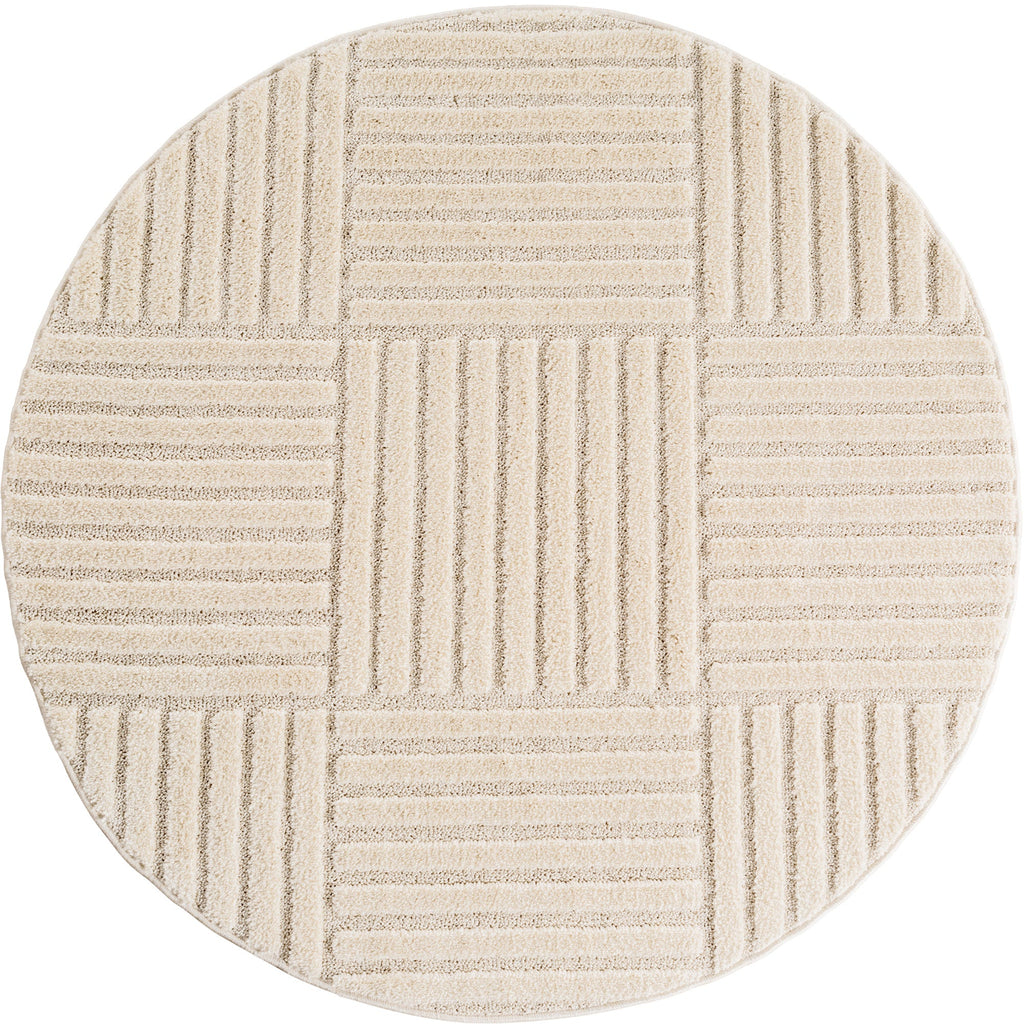 TURIN - tapis moderne rond design graphique en relief : TUR1123CRE TURIN