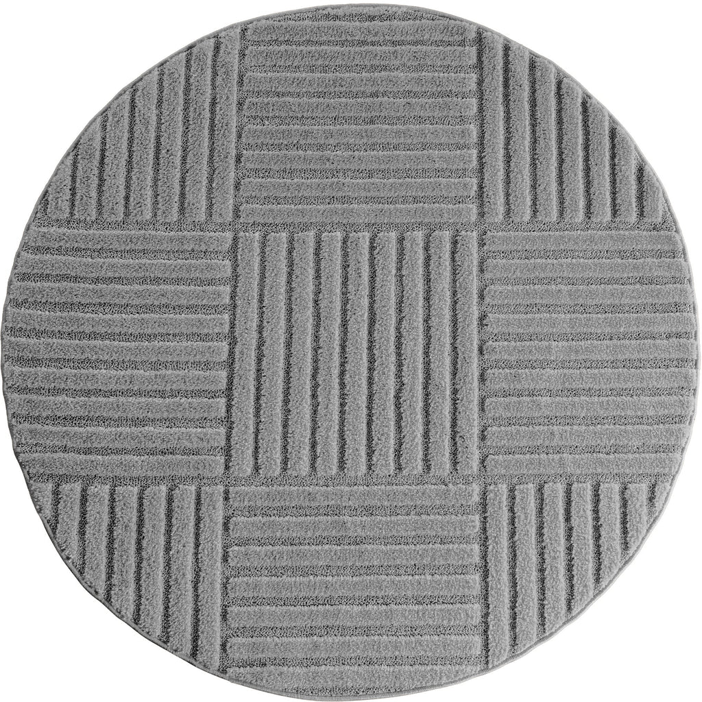 TURIN - tapis moderne rond design graphique en relief : TUR1123SIL TURIN