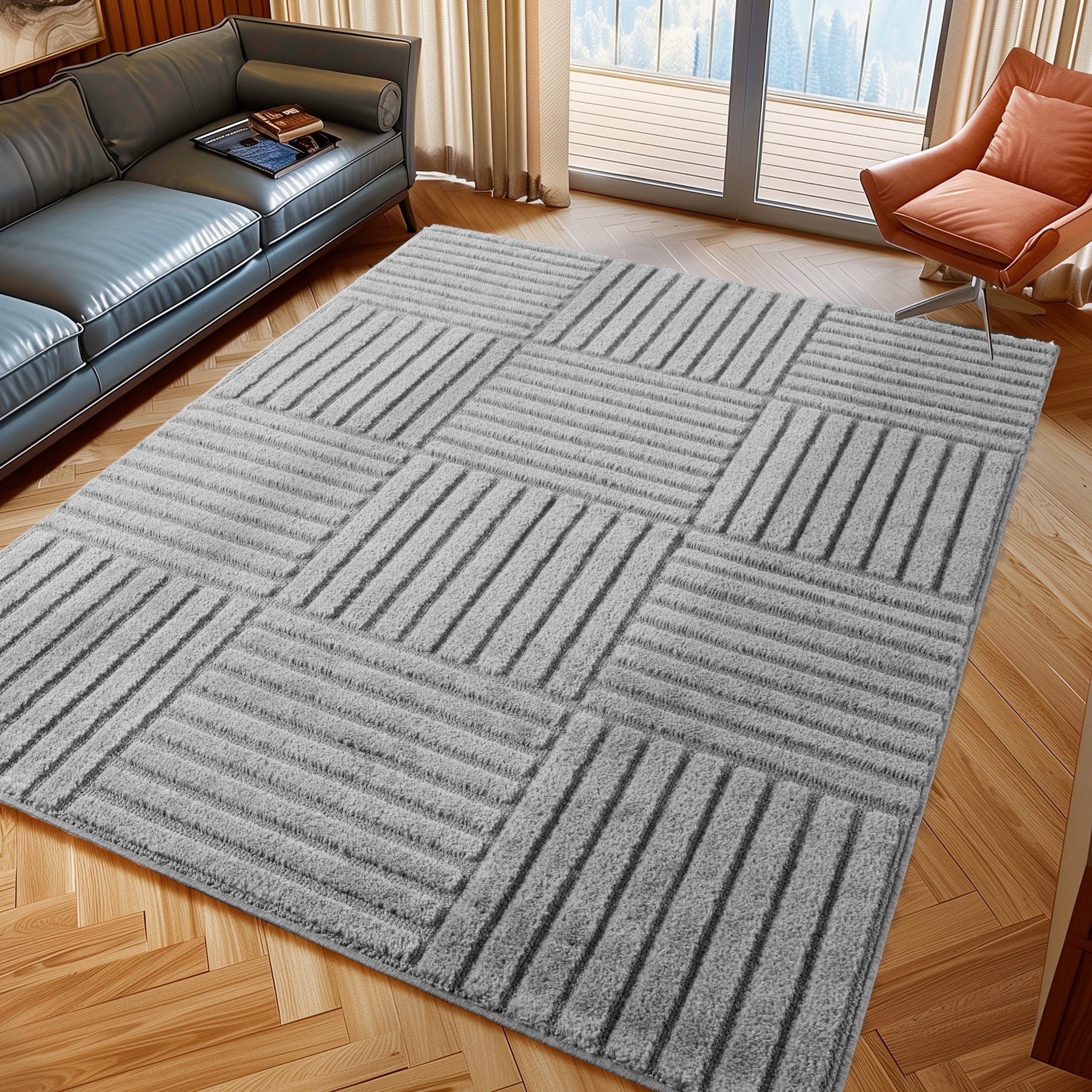 TURIN - tapis moderne design graphique en relief : TUR1123SIL TURIN
