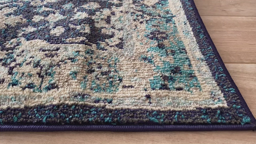 Tapis vintage bleu pétrole : ANA581BLE