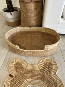 Ensemble de panier pour animaux et support de gamelles fait main crème : BEL4401CRE - Nazar rugs