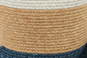 Panier de rangement tricolore aspect jute fait main gris et bleu : CAL4202GRI - Nazar rugs