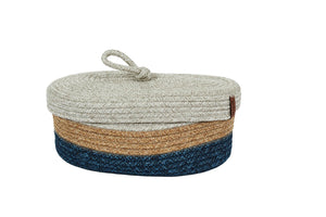 Panier de rangement tricolore aspect jute fait main gris et bleu : CAL4202GRI - Nazar rugs