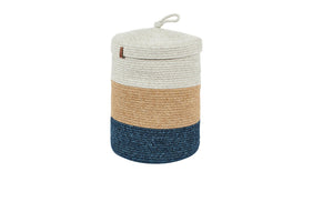 Panier de rangement tricolore aspect jute fait main gris et bleu : CAL4202GRI - Nazar rugs