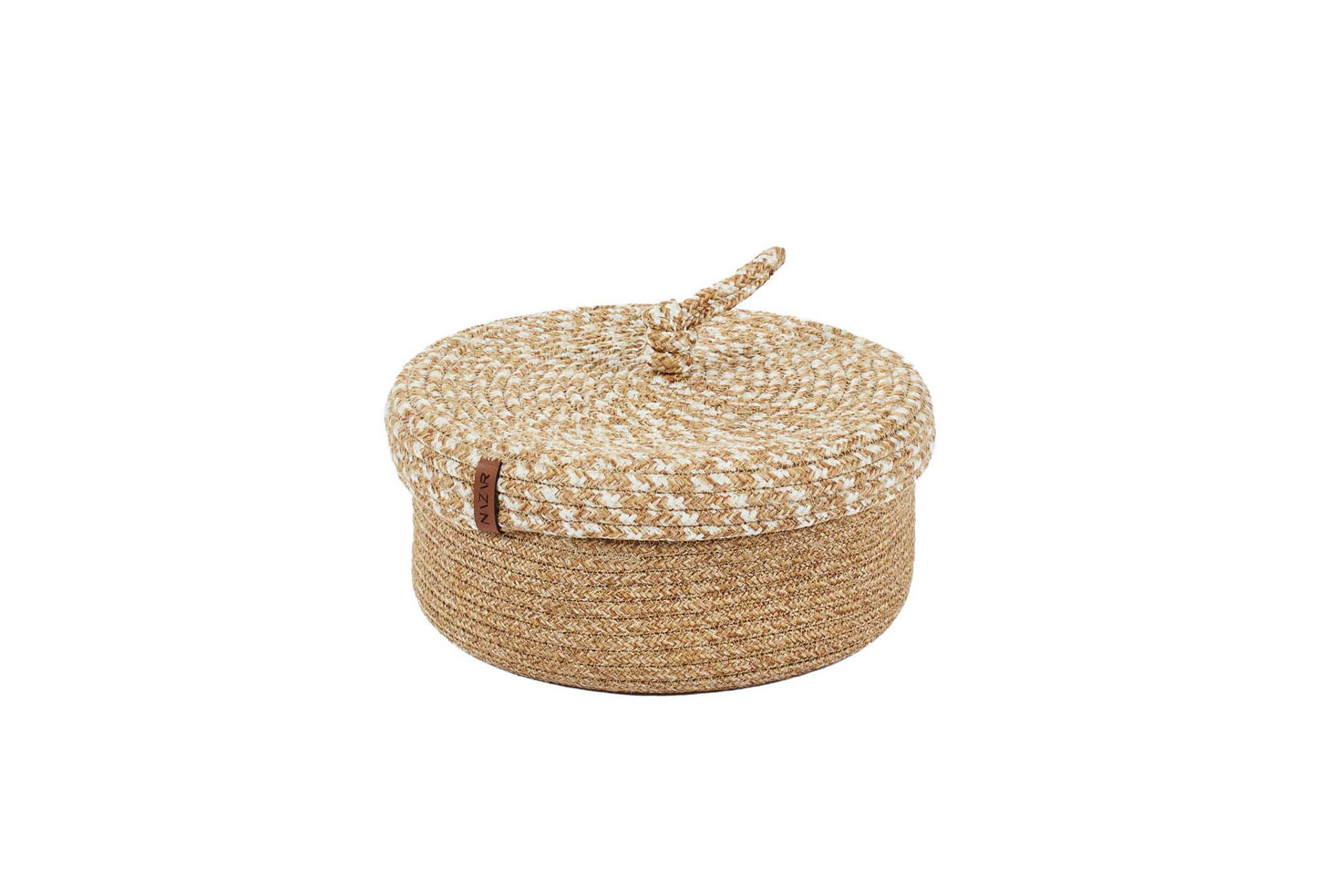 Paniers de rangement beige aspect jute fait main à motif blanc : CAL4301BEI - Nazar rugs
