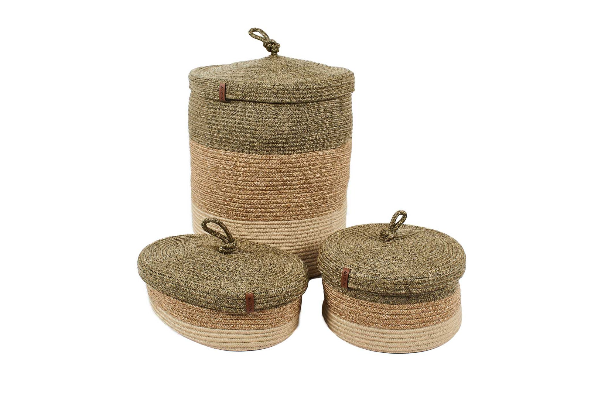 Paniers tricolores aspect jute fait main Vert : CAL4301MAR - Nazar rugs