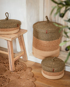 Paniers tricolores aspect jute fait main Vert : CAL4301VER