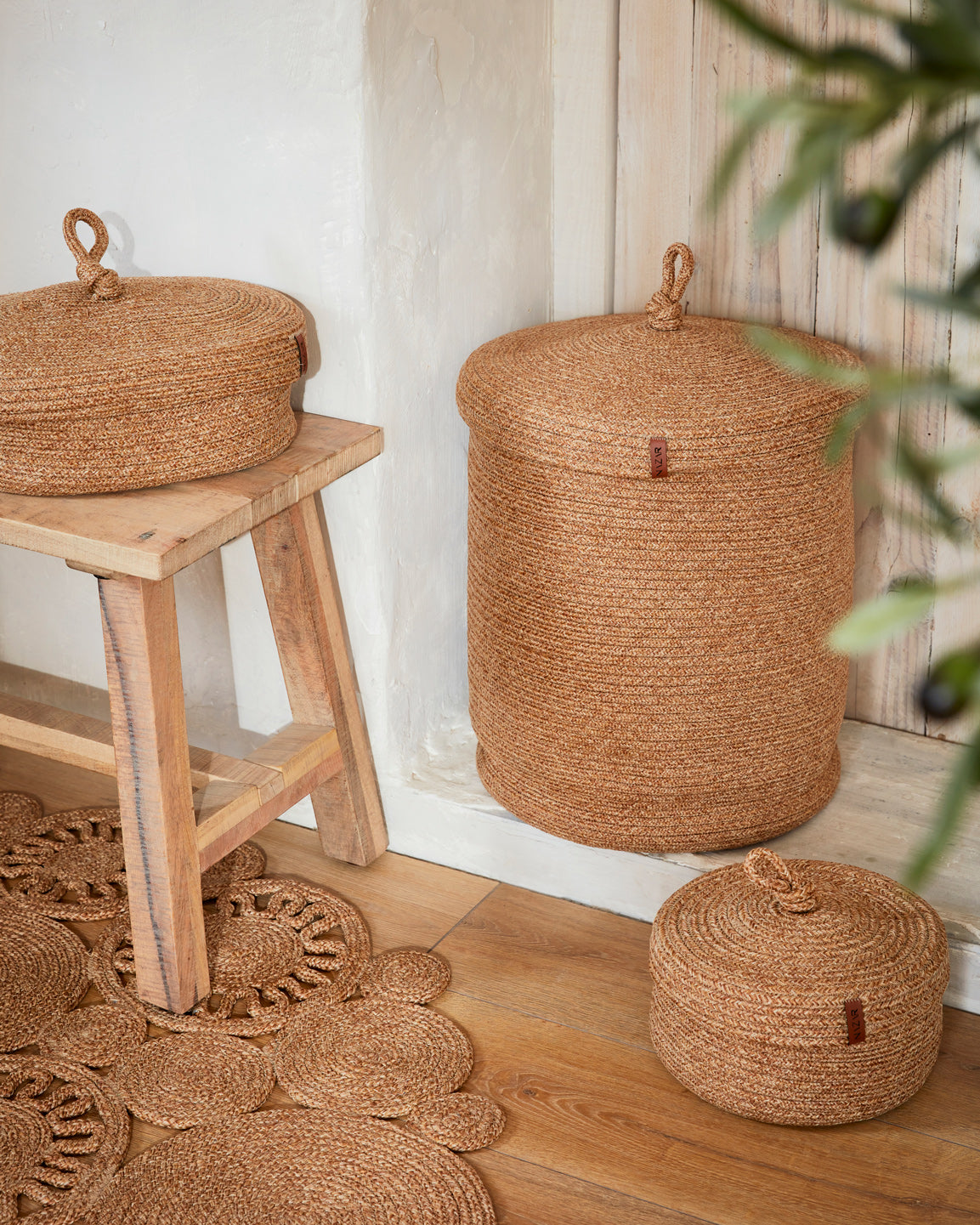 Paniers de rangement aspect jute fait main beige : CAL4302BEI - Nazar rugs