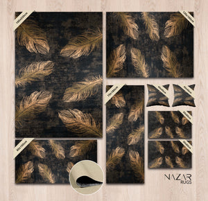Ensemble de tapis moderne noir et doré Nazar rugs