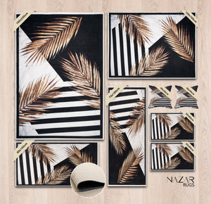 Ensemble de tapis moderne noir et or Nazar rugs