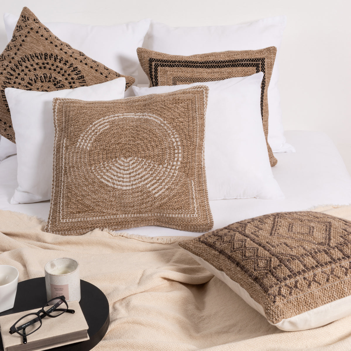 Housse de coussin marron effet jute naturel Nazar rugs