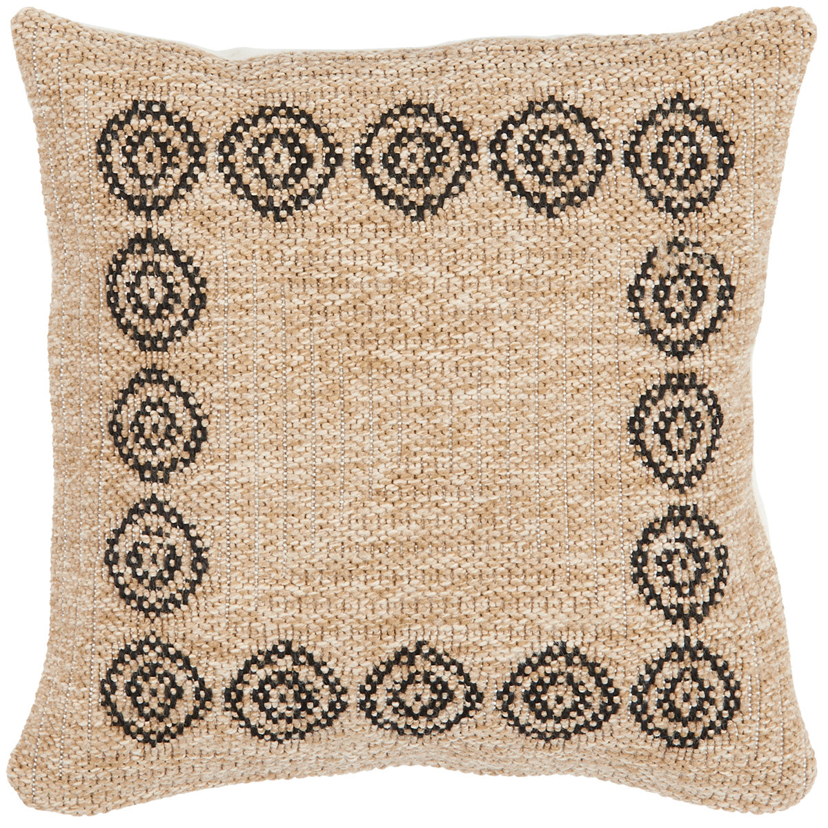 Housse de coussin motifs ronds noir effet jute naturel Nazar rugs