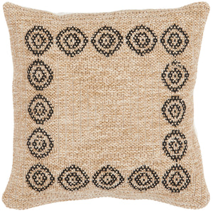 Housse de coussin motifs ronds noir effet jute naturel Nazar rugs