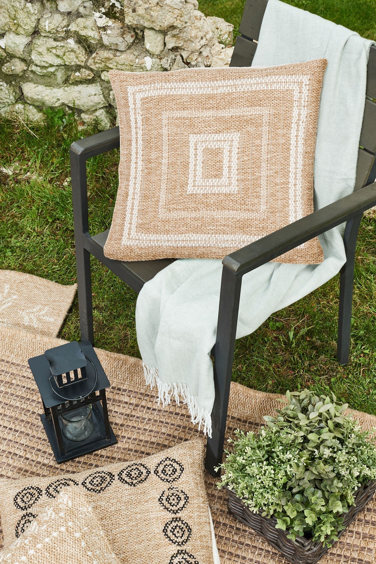 Housse de coussin rectangle blanc effet jute naturel Nazar rugs