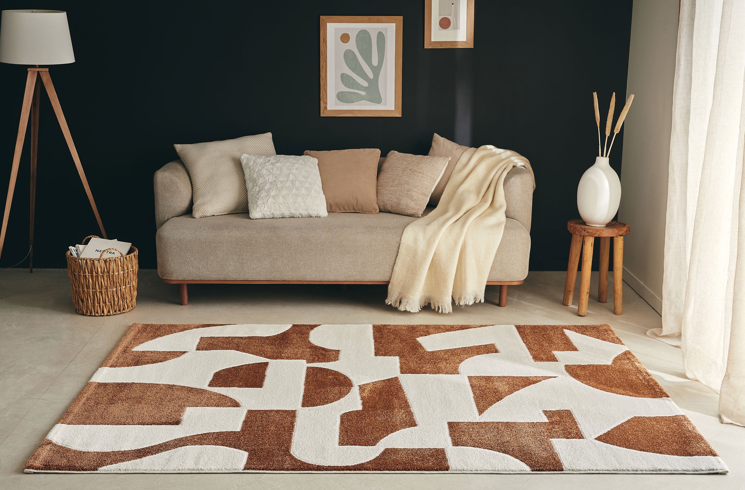 Tapis géométrique en polypropylène motif marron : MEM562MAR - Nazar rugs