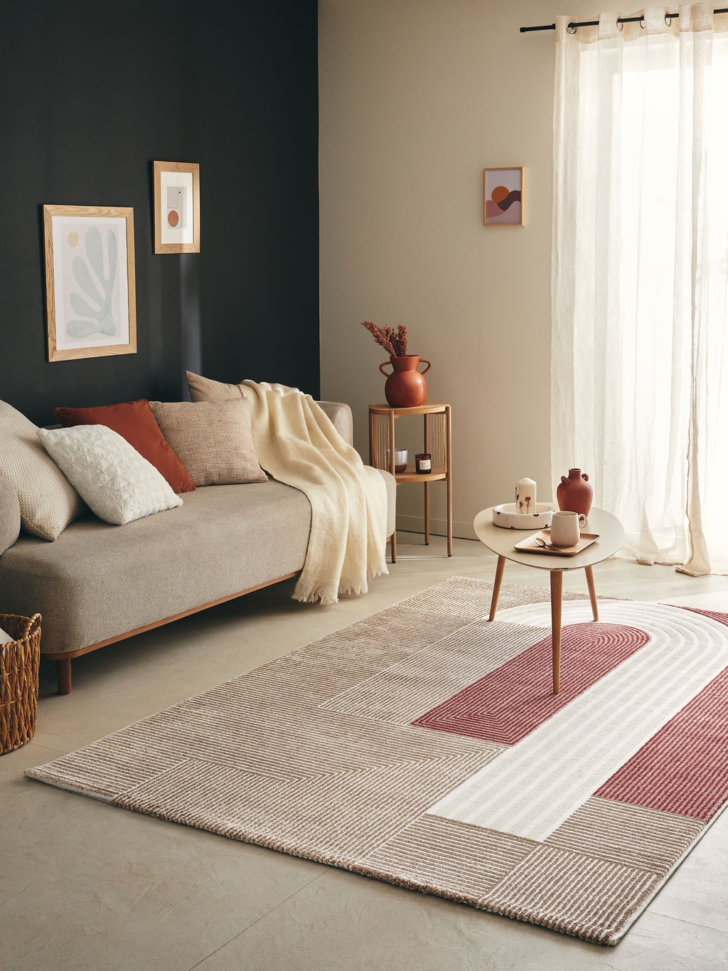 Tapis géométrique en polypropylène à poils courts : MEM563ROU - Nazar rugs