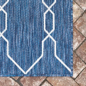 Tapis d'extérieur bleu avec motif blanc carré : MOA630BLE - Nazar rugs